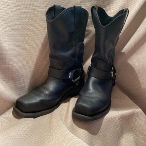 Bonanza Men Saddle Leather Biker Boots, Harness